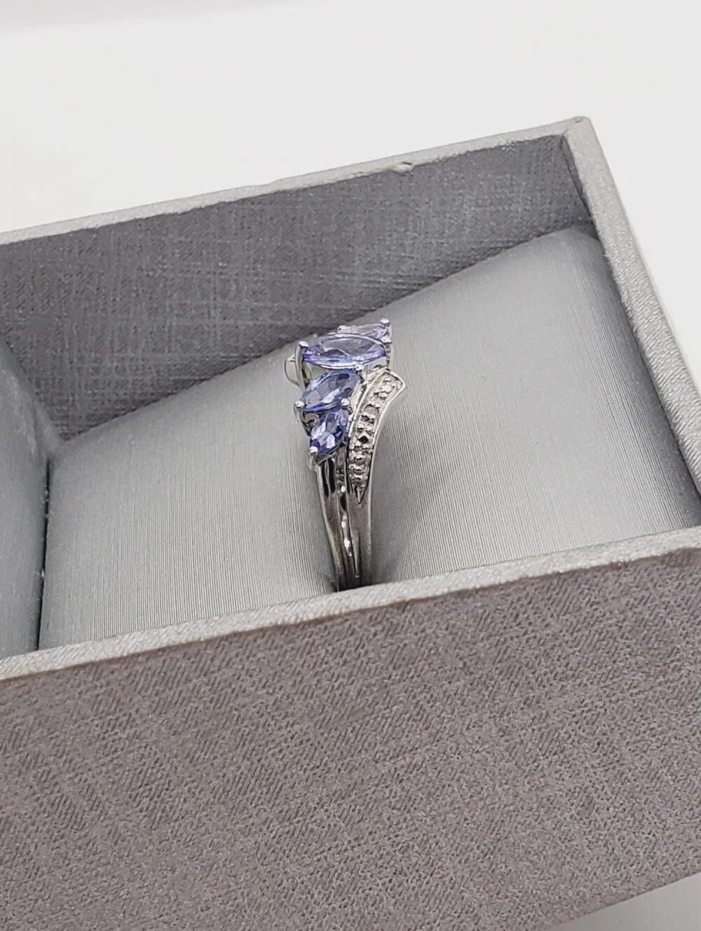 Marquise Genuine Tanzanite & Diamond Accent Platinum - 925 Sterling Silver Ring